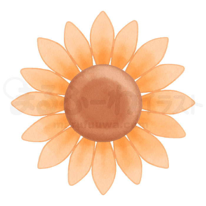 水彩風の無料フリー素材　オレンジのひまわりのイラスト　サンプル