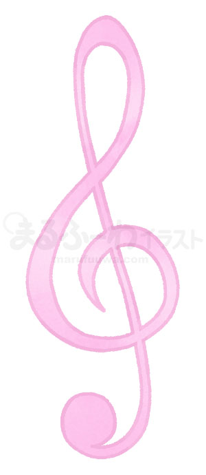 水彩風の無料フリー素材　ピンクのト音記号のイラスト　サンプル