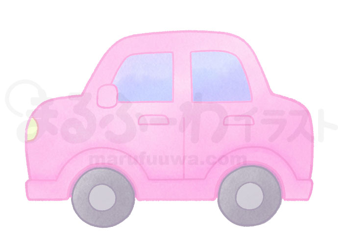 水彩風の無料フリー素材　ピンクの車のイラスト　サンプル