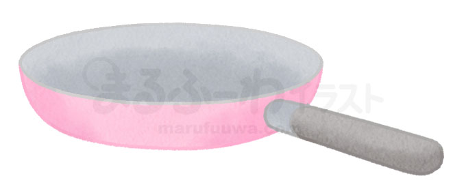 水彩風の無料フリー素材　ピンクのフライパンのイラスト　サンプル