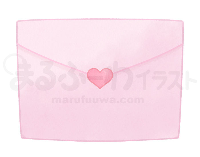 水彩風の無料フリー素材　ピンクのラブレターの封筒のイラスト　サンプル