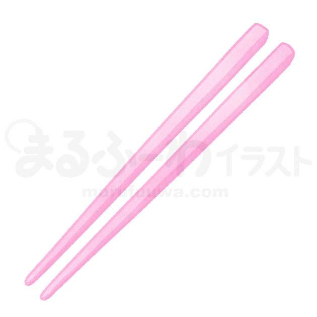 水彩風無料フリー素材のサンプル　ピンクのプラスチックのお箸のイラスト