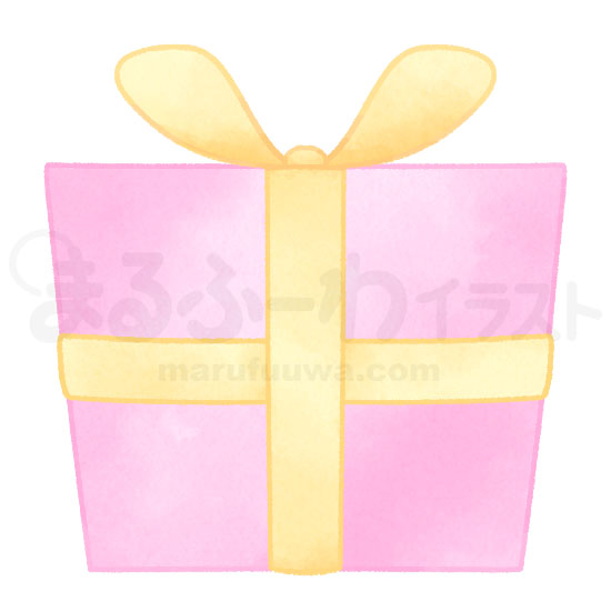 水彩風の無料フリー素材　ピンクのプレゼント箱のイラスト　サンプル
