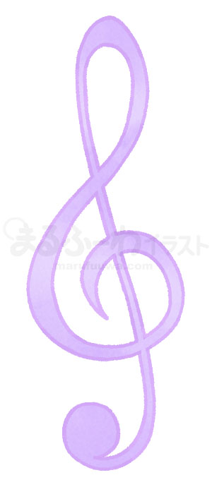 水彩風の無料フリー素材　紫のト音記号のイラスト　サンプル