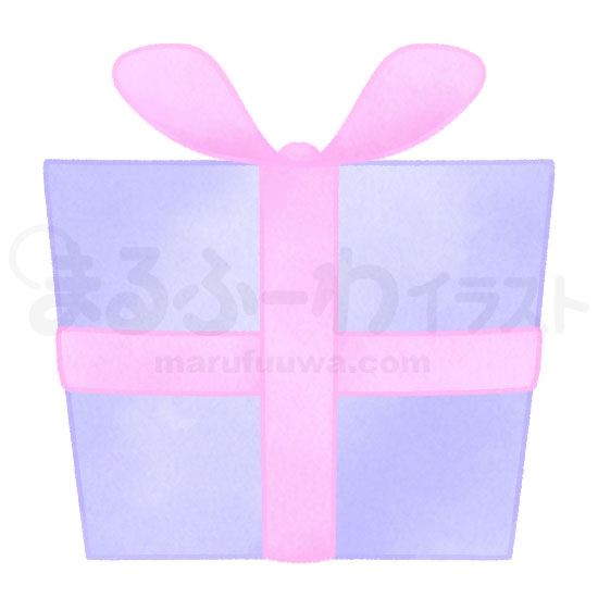 水彩風の無料フリー素材　紫のプレゼント箱のイラスト　サンプル