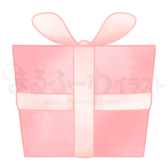 水彩風の無料フリー素材　赤いプレゼント箱のイラスト　サンプル