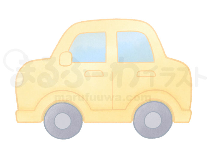 水彩風の無料フリー素材　黄色い車のイラスト　サンプル