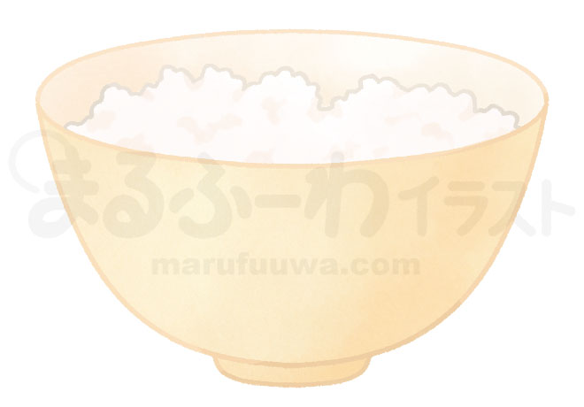 水彩風無料フリー素材のサンプル　黄色い茶碗に盛られたご飯のイラスト