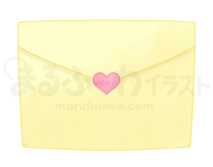 水彩風の無料フリー素材　黄色いラブレターの封筒のイラスト　サンプル
