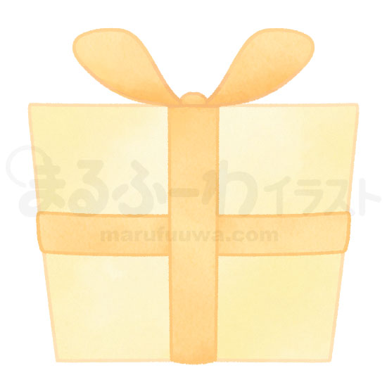 水彩風の無料フリー素材　黄色のプレゼント箱のイラスト　サンプル
