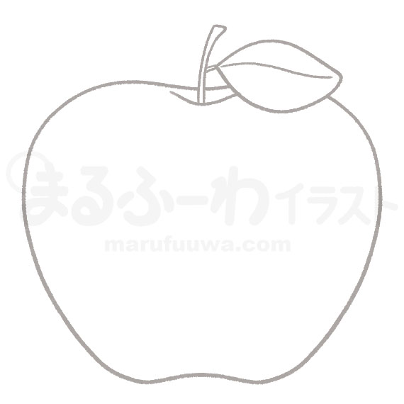 白黒線画の無料フリー素材のサンプル　葉っぱのついたりんごのイラスト