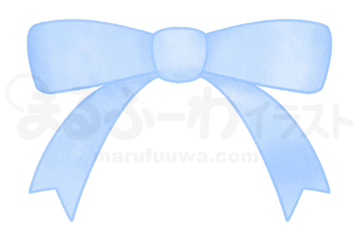 水彩風無料フリー素材のサンプル　蝶々結びの青いリボンのイラスト