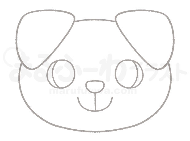 白黒線画の無料フリー素材のサンプル　子犬の顔のイラスト