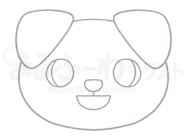 白黒線画の無料フリー素材のサンプル　笑顔の子犬のイラスト