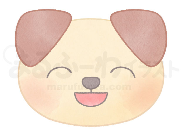 水彩風無料フリー素材のサンプル　喜ぶの子犬の顔のイラスト
