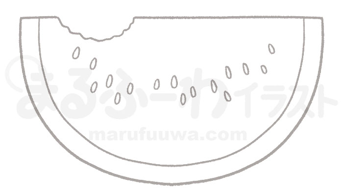 白黒線画の無料フリー素材のサンプル　食べかけのくし形のスイカのイラスト