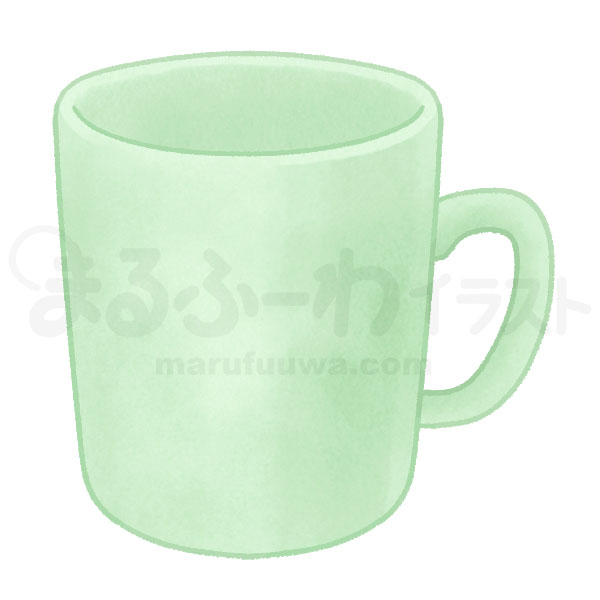 水彩風無料フリー素材のサンプル　緑のマグカップのイラスト