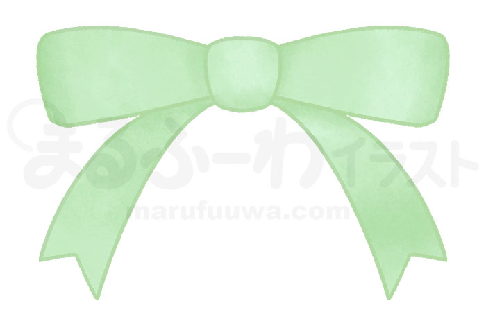 水彩風無料フリー素材のサンプル　蝶々結びの緑のリボンのイラスト