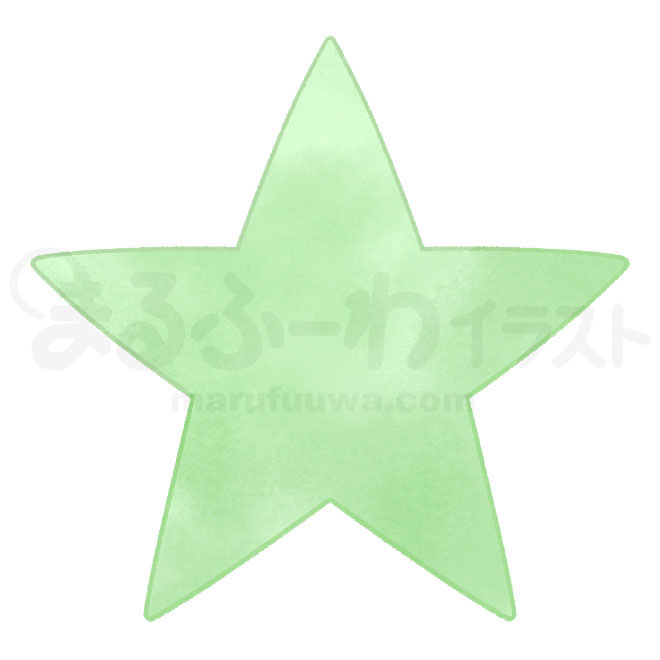 水彩風無料フリー素材のサンプル　緑の星マークのイラスト
