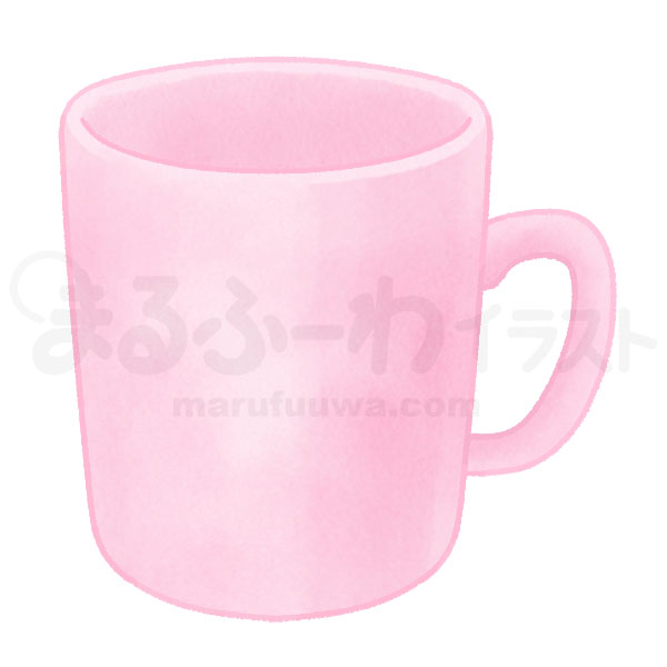 水彩風無料フリー素材のサンプル　ピンクのマグカップのイラスト