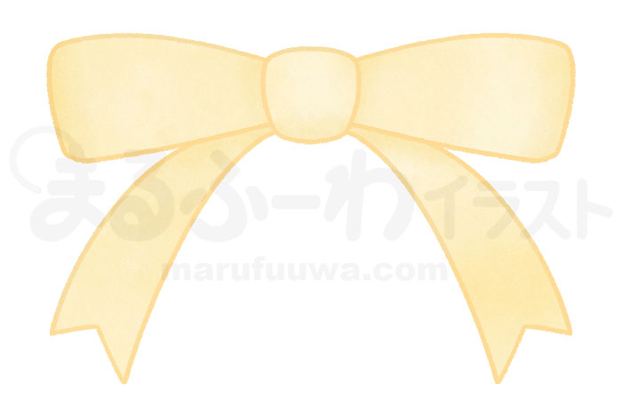 水彩風無料フリー素材のサンプル　蝶々結びの黄色いリボンのイラスト