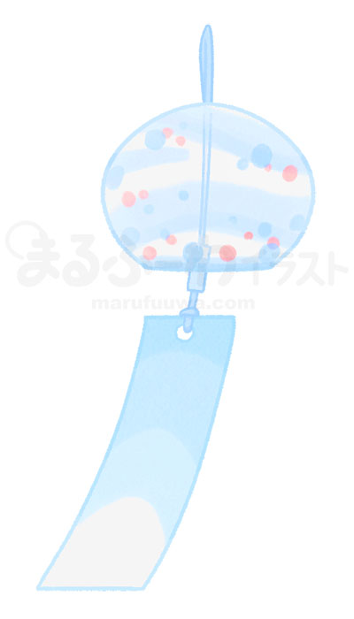 水彩風無料フリー素材のサンプル　水玉模様の青い風鈴のイラスト