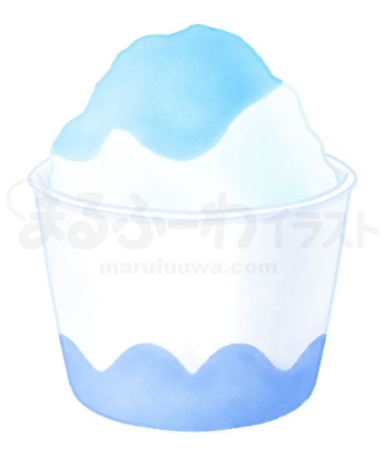 水彩風無料フリー素材のサンプル　紙カップに入ったブルーハワイシロップのかき氷のイラスト