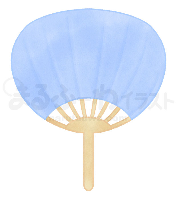 水彩風無料フリー素材のサンプル　青いうちわのイラスト