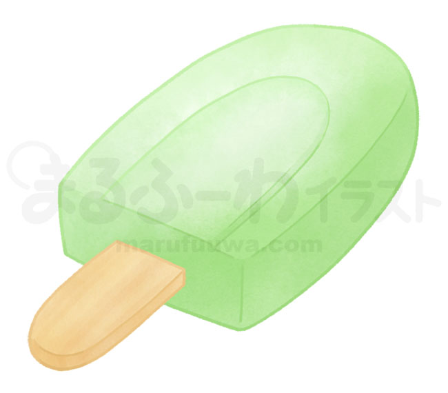 水彩風無料フリー素材のサンプル　緑の棒付きアイスのイラスト
