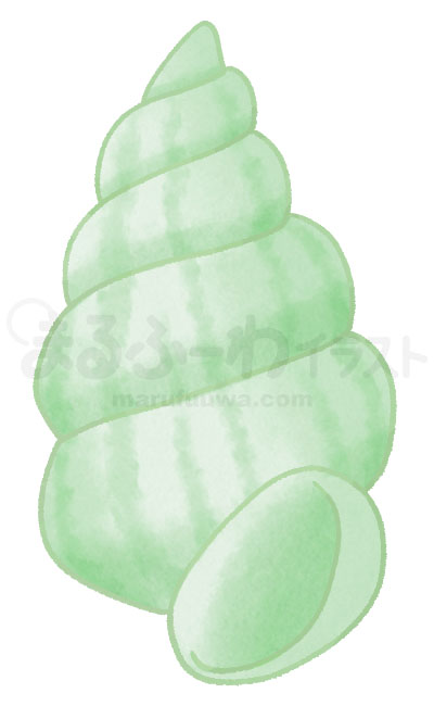 水彩風無料フリー素材のサンプル　緑の巻貝の貝殻のイラスト