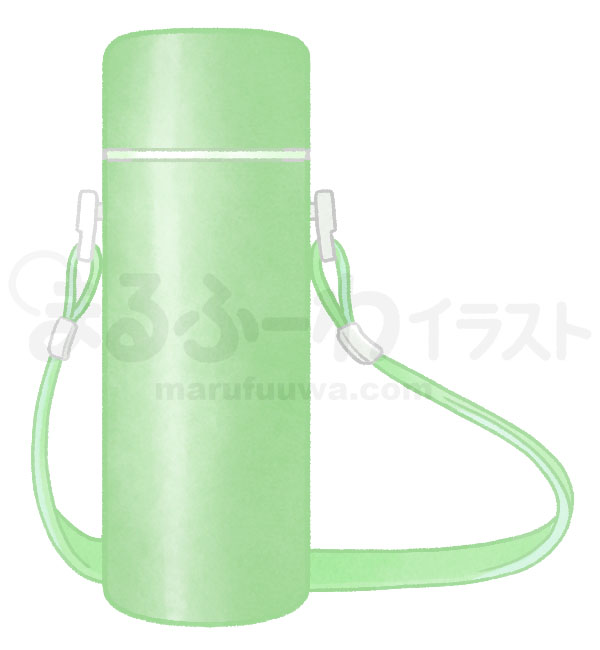 水彩風無料フリー素材のサンプル　ストラップ付きの緑の水筒のイラスト