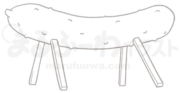 白黒線画の無料フリー素材のサンプル　お盆の精霊馬　キュウリの馬のイラスト