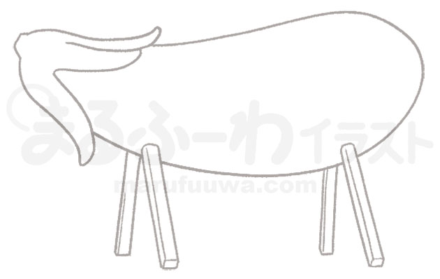 白黒線画の無料フリー素材のサンプル　お盆の精霊馬　ナスの牛のイラスト