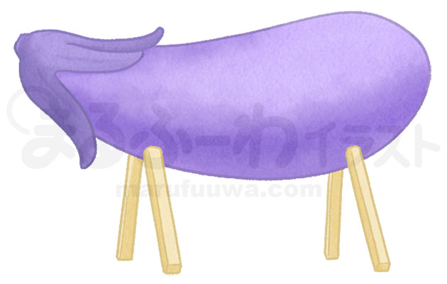 水彩風無料フリー素材のサンプル　お盆の精霊馬　ナスの牛のイラスト