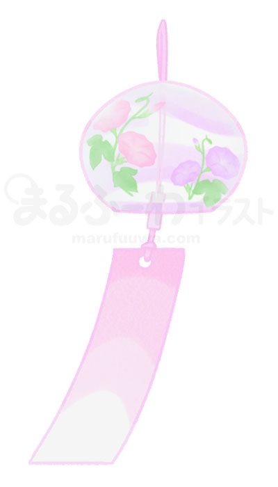 水彩風無料フリー素材のサンプル　朝顔の柄のピンクの風鈴のイラスト