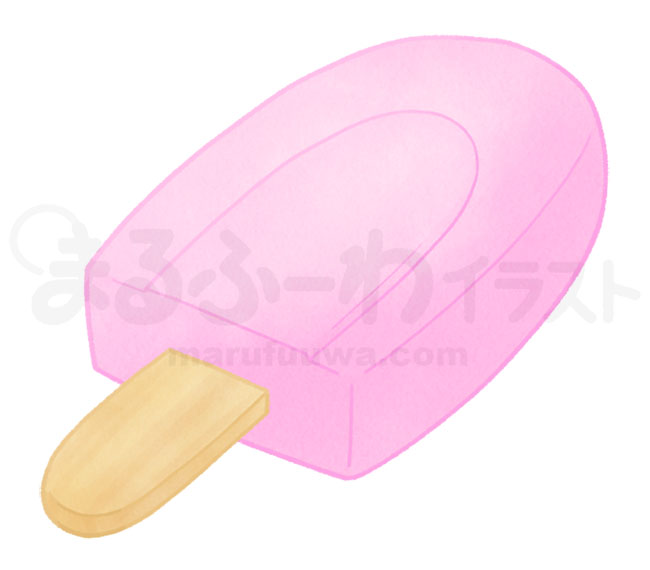 水彩風無料フリー素材のサンプル　ピンクの棒付きアイスのイラスト