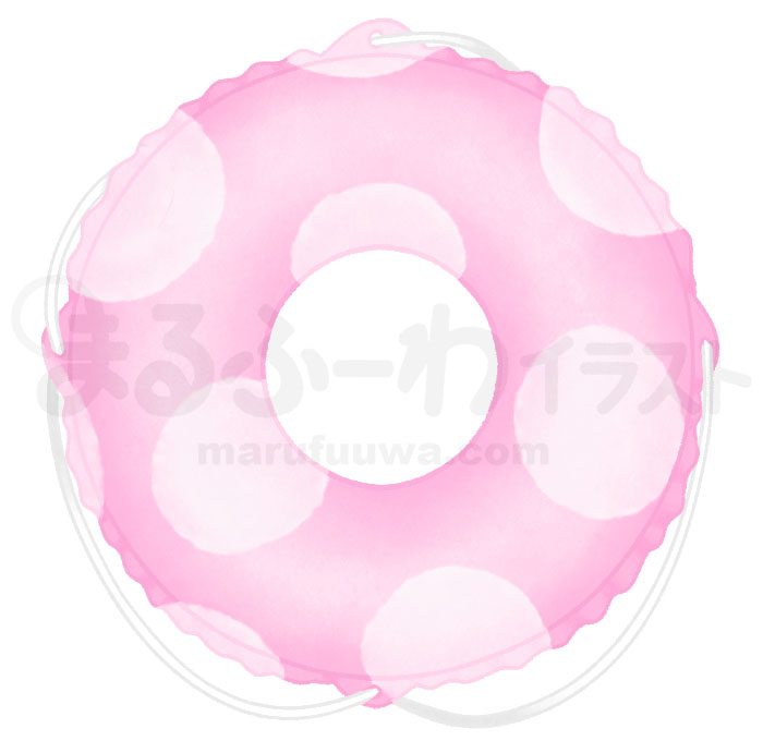 水彩風無料フリー素材のサンプル　ピンクの浮き輪のイラスト