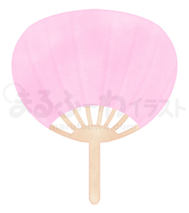 水彩風無料フリー素材のサンプル　ピンクのうちわのイラスト