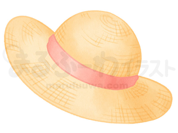 水彩風無料フリー素材のサンプル　赤いリボンの麦わら帽子のイラスト