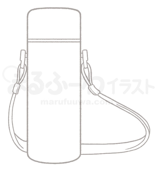 白黒線画の無料フリー素材のサンプル　ストラップ付きの水筒のイラスト