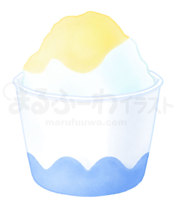 水彩風無料フリー素材のサンプル　紙カップに入ったレモンシロップのかき氷のイラスト