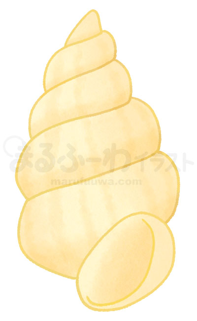 水彩風無料フリー素材のサンプル　黄色い巻貝の貝殻のイラスト