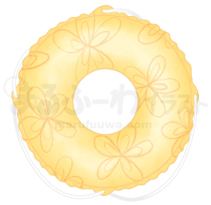 水彩風無料フリー素材のサンプル　黄色い浮き輪のイラスト