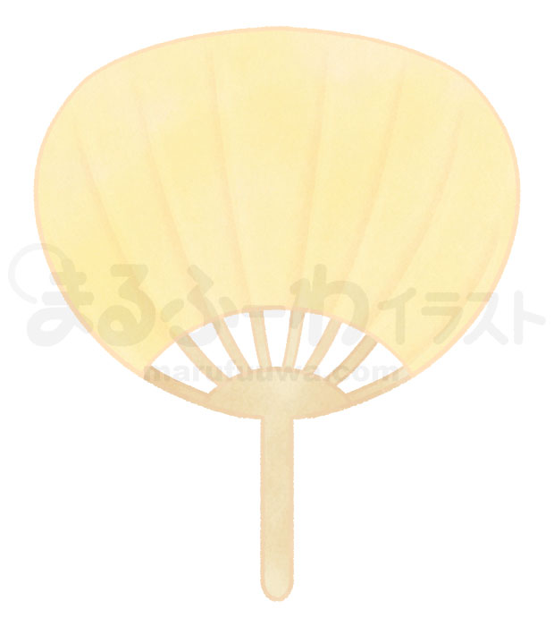 水彩風無料フリー素材のサンプル　黄色いうちわのイラスト