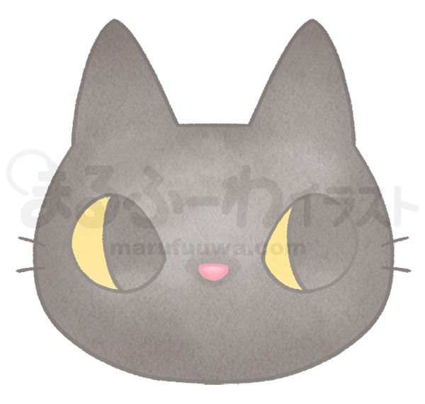 水彩風無料フリー素材のサンプル　黒猫の顔のイラスト