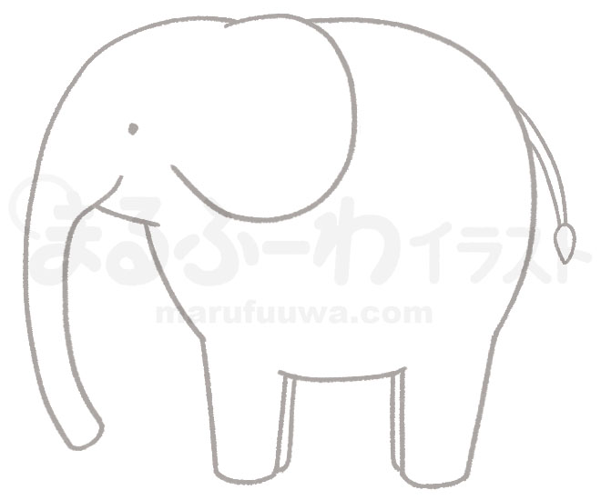白黒線画の無料フリー素材のサンプル　象のイラスト