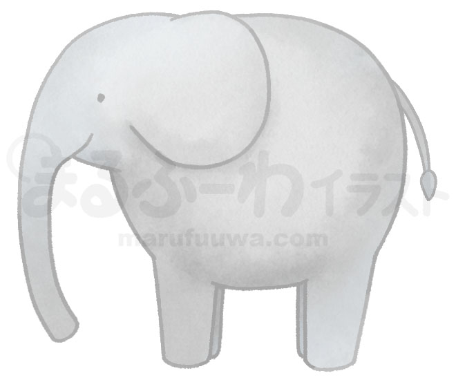 水彩風無料フリー素材のサンプル　灰色の象のイラスト
