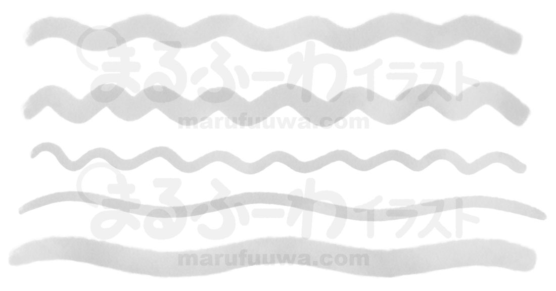 水彩風無料フリー素材のサンプル　手書きの灰色の波線のイラスト