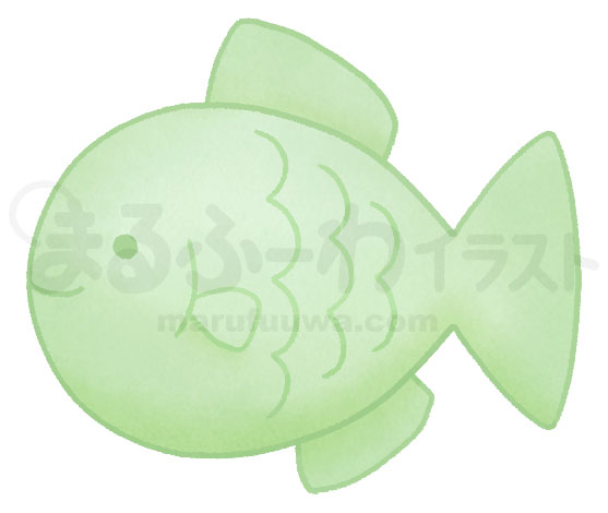 水彩風無料フリー素材のサンプル　シンプルな緑の魚のイラスト