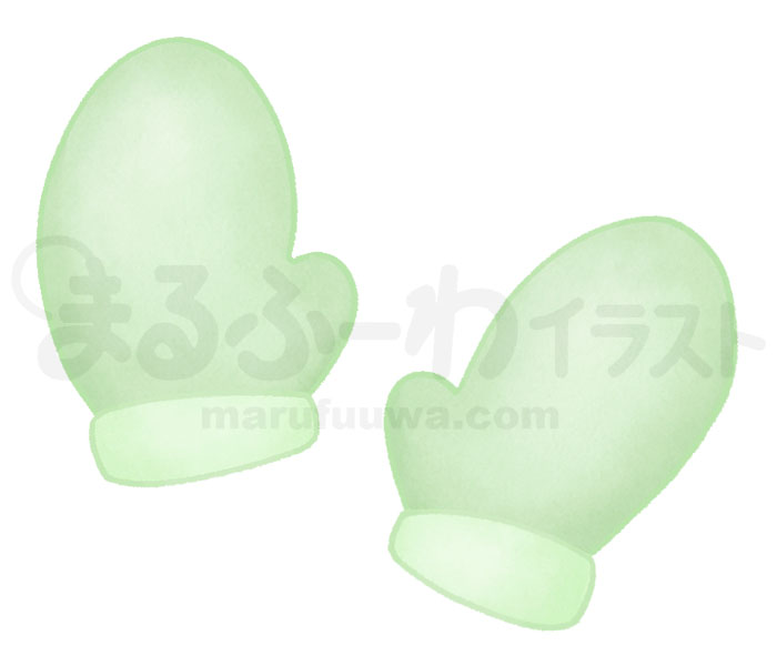水彩風無料フリー素材のサンプル　緑のミトン型の手袋のイラスト